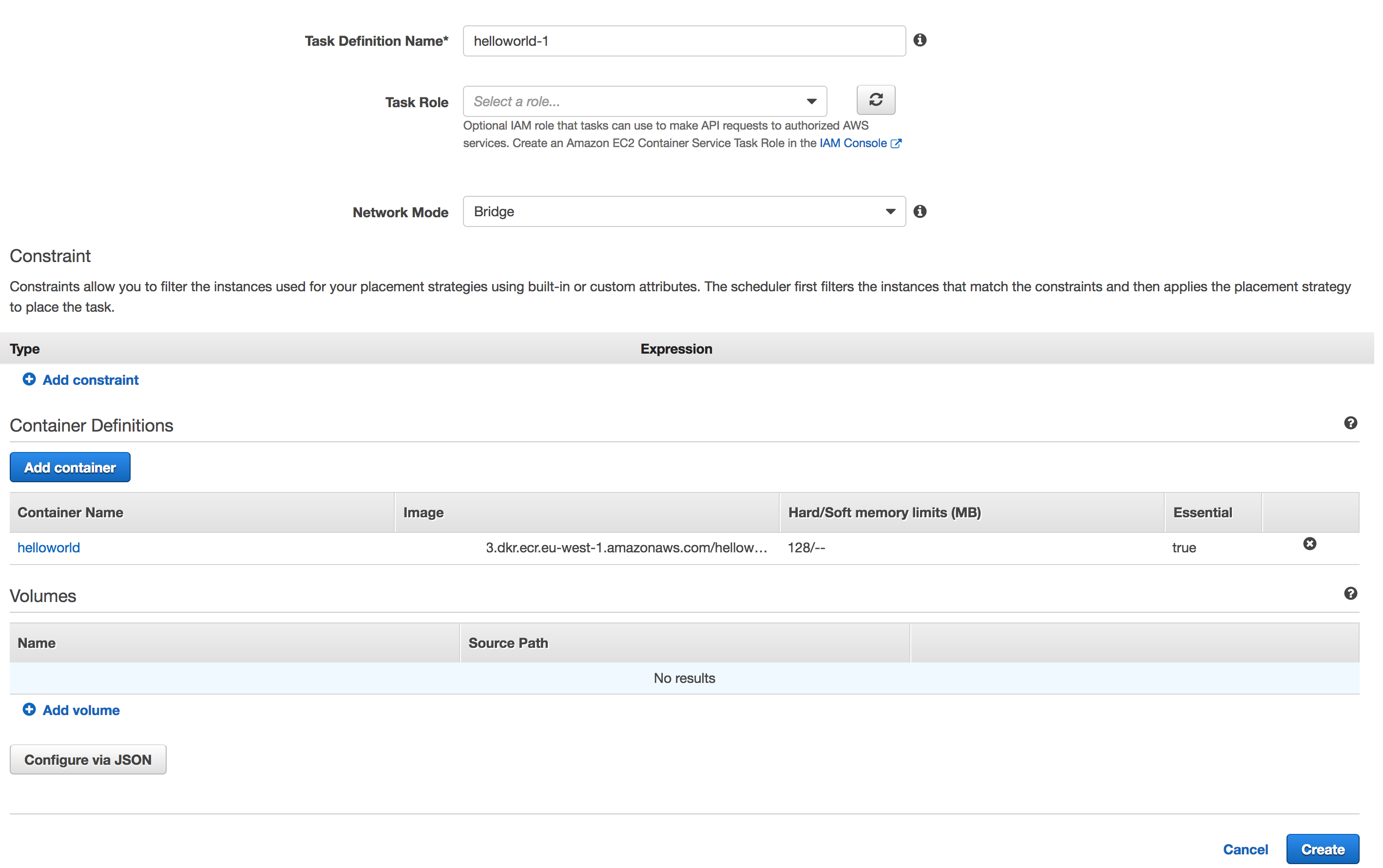 ECS Task definition